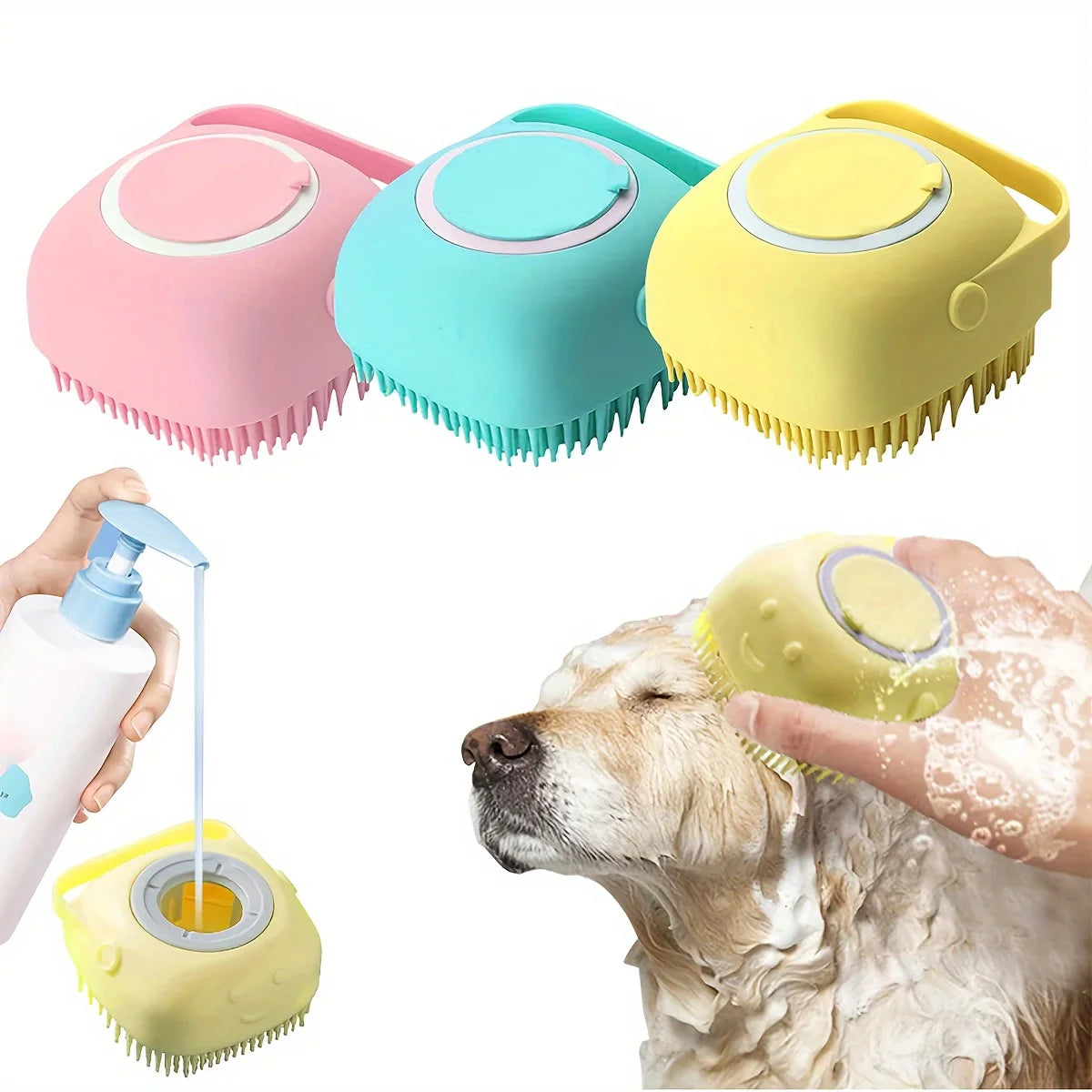 Brosse de Bain pour Chien avec Distributeur de Shampoing