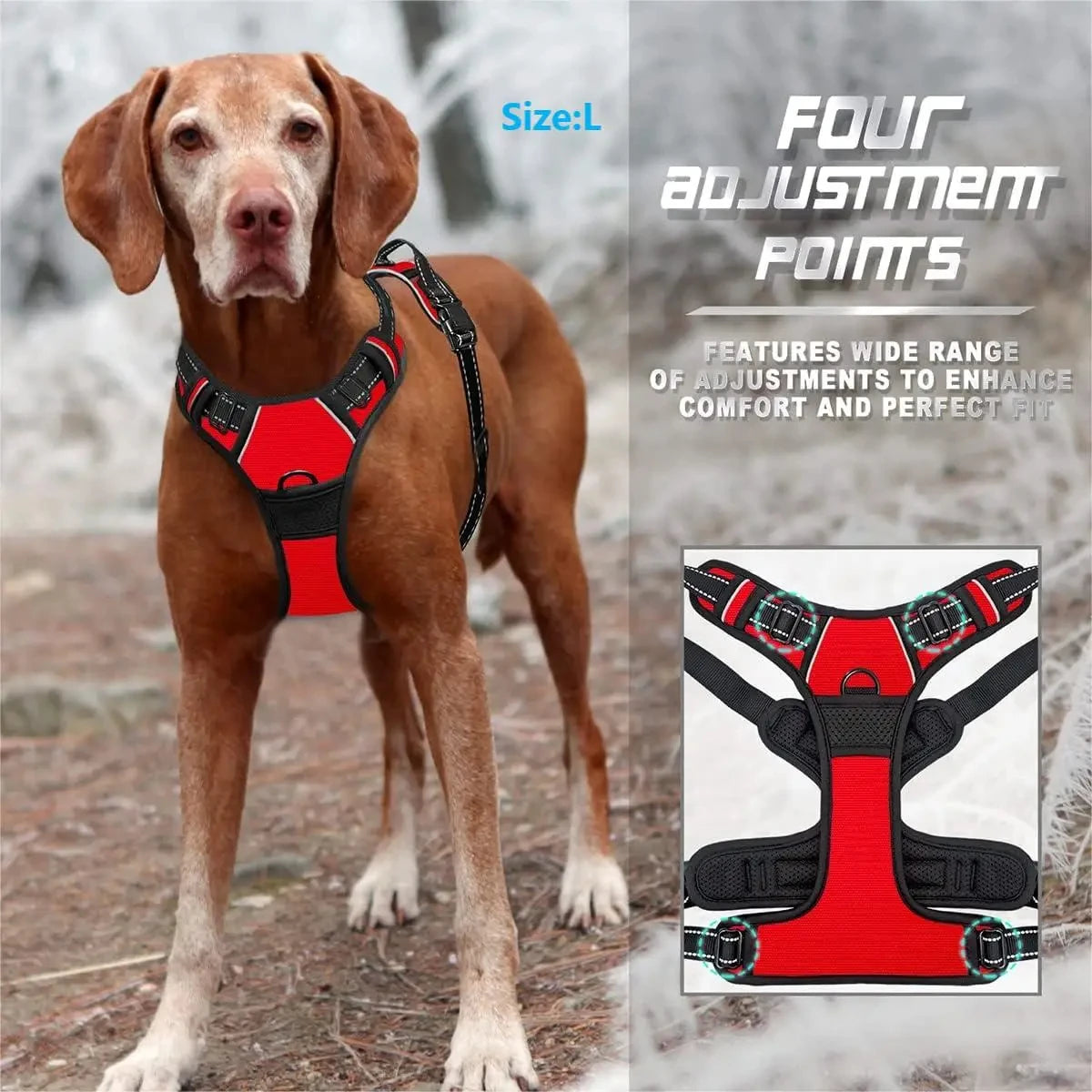 Harnais Anti-Traction Clip Avant pour Grand Chien - Réfléchissant Contrôle Facile