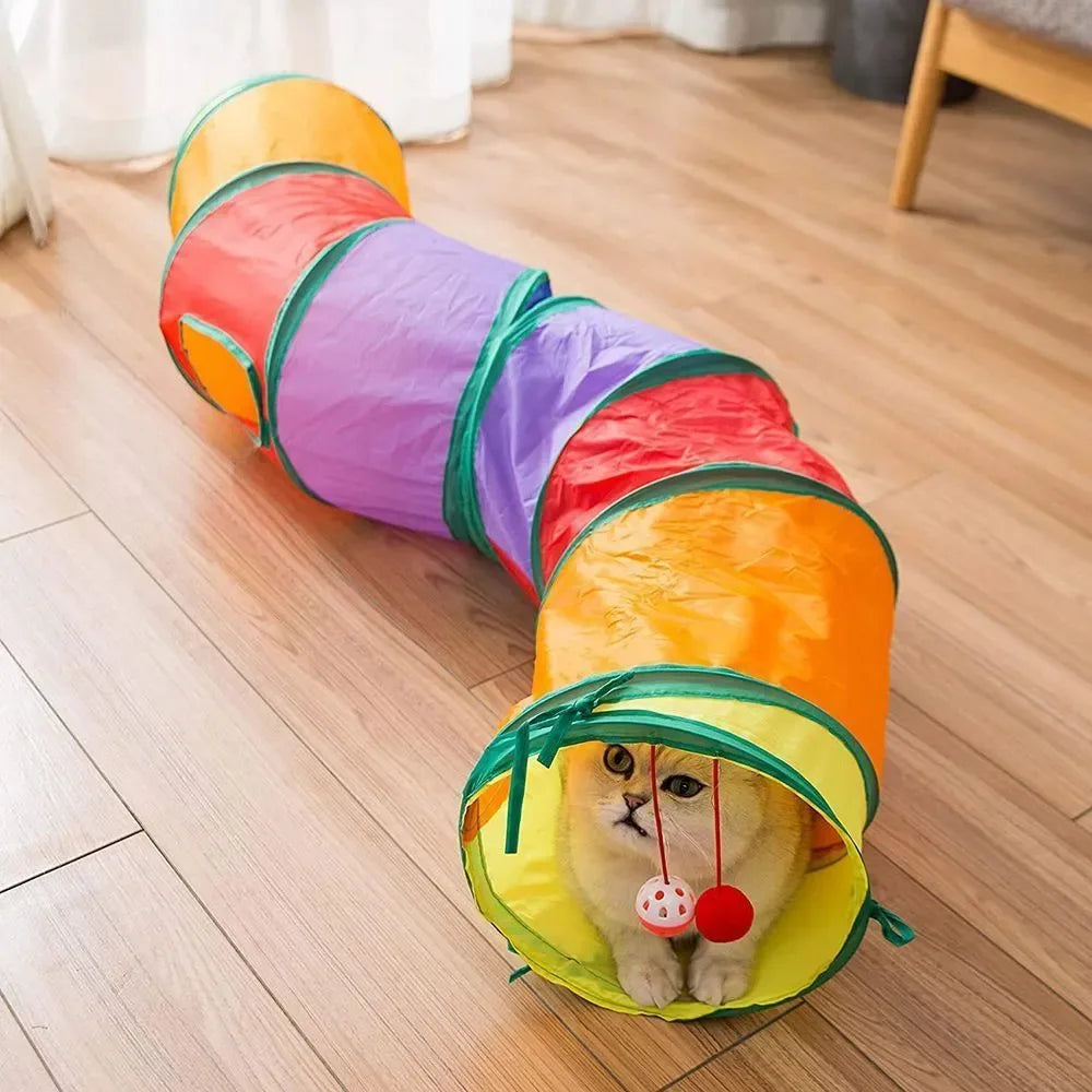 Tunnel de Jeu pour Chat - Jouet Interactif Pliable Multi-Sorties