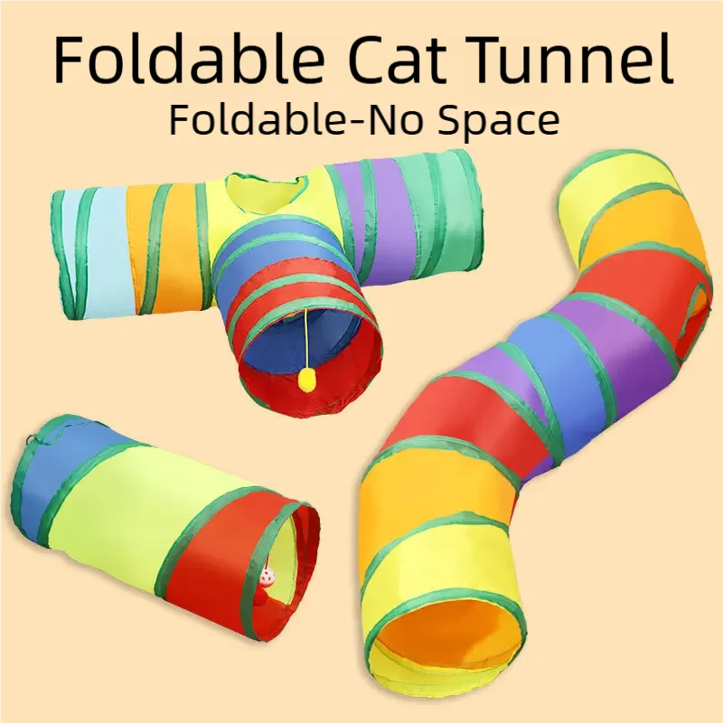 Tunnel de Jeu pour Chat - Jouet Interactif Pliable Multi-Sorties