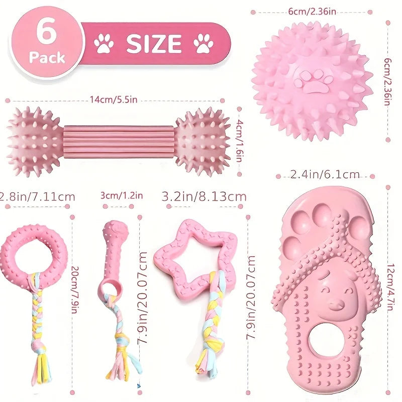 Set 6 Jouets à Mâcher pour Chien - Nettoyage Dents Caoutchouc Souple