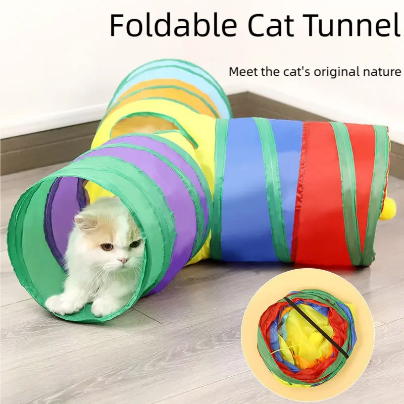 Tunnel de Jeu pour Chat - Jouet Interactif Pliable Multi-Sorties