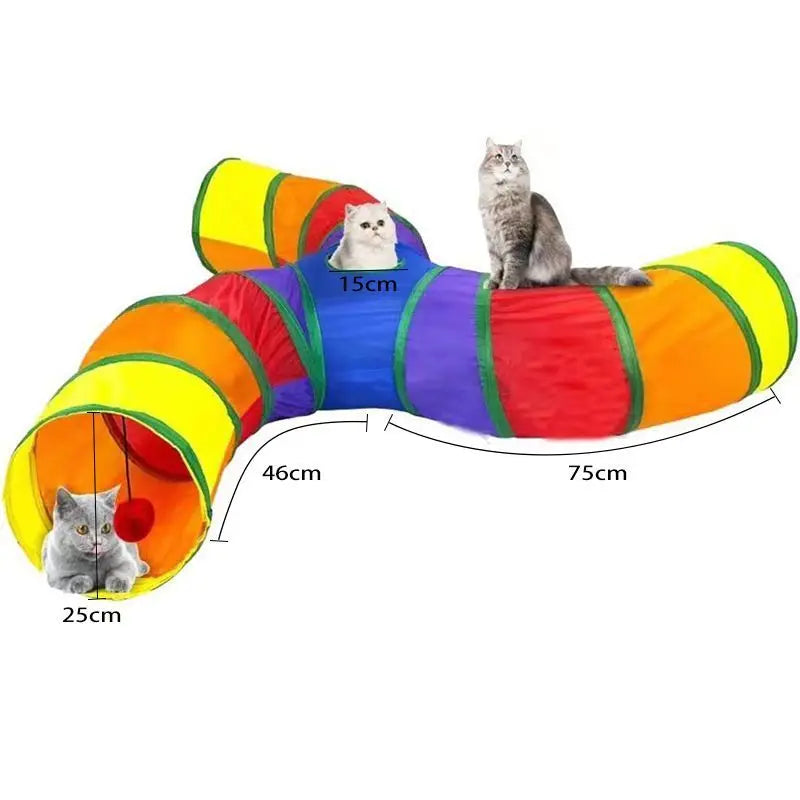 Tunnel de Jeu pour Chat - Jouet Interactif Pliable Multi-Sorties