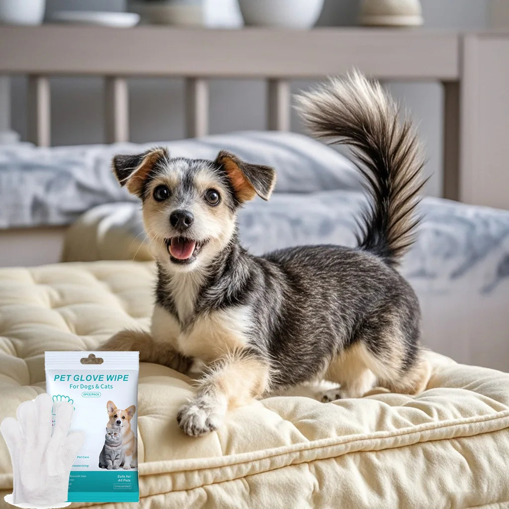 Gants Lingettes Nettoyantes Jetables pour Chien et Chat - Bain Sec Sans Rinçage