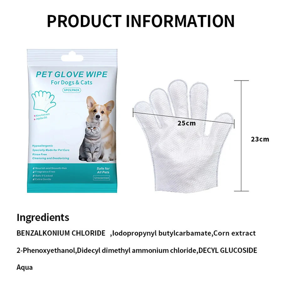 Gants Lingettes Nettoyantes Jetables pour Chien et Chat - Bain Sec Sans Rinçage